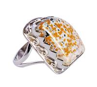 Ravishing Impressions Ocean Jasper Statement Ring White Rhodium Bezel Set Fancy Shape Multicolor Cabochon Gemstone Ring 20x15mm Bold Designer Jewelry Unique Gift for Women-L 1/2