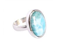 Ravishing Impressions Oval Larimar Blue Cabochon Ring 15x20mm Bezel Set Handcrafted Natural Gemstone Jewelry Women Elegant Statement Ring W1/2, 66(21.00)
