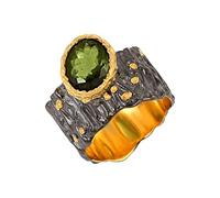 Ravishing Impressions Oval Moldavite Bezel Ring Handmade Green Faceted Gemstone 10x8mm 9.4g Statement Jewelry Gift for Women or Men Fine Ring N1/2, 54(17.20)