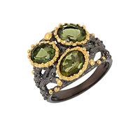 Ravishing Impressions Oval Moldavite Bezel Stackable Ring Green Faceted Eight by Six Millimeter Handmade Stacking Statement Jewelry Band T1/2, 62(19.70)