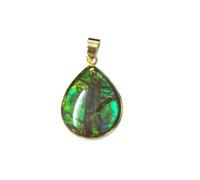Ravishing Impressions Pear Ammolite Pendant Necklace - 30x25mm Green Fire Ammolite in Yellow Gold Plated 925 Sterling Silver - Handmade Statement Jewelry for Women - Natural Iridescent Gem Gift