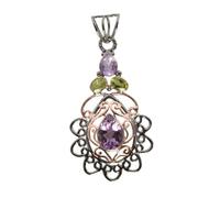 Ravishing Impressions Pendant with Chain Amethyst Peridot Pear Oval Faceted Bezel Black Rhodium Rose Gold Plated 925 Sterling Silver Necklace Jewelry Christmas