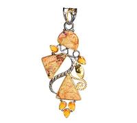 Ravishing Impressions Pendant with Chain Landscape Jasper Citrine Cabochon Triangle Pear 20x15mm 925 Sterling Silver Black Rhodium Yellow Gold Plated Necklace Christmas