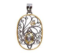 Ravishing Impressions Pendant with Chain Rainbow Quartz Citrine Bezel Oval Pear Faceted 14x10mm 925 Sterling Silver Black Rhodium Yellow Gold Plated Necklace