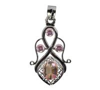 Ravishing Impressions Pendant with Chain Rainbow Quartz Pink Quartz Oval Faceted Bezel Black Rhodium Plated 925 Sterling Silver Necklace Jewelry 10x14mm Gift Christmas