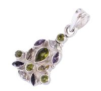 Ravishing Impressions Peridot, Amethyst, Citrine & Crystal Quartz Multi-Gemstone Pendant Necklace in 925 Sterling Silver - Elegant Green Jewelry