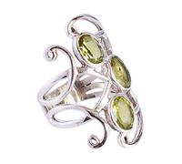 Ravishing Impressions Peridot Statement Ring White Rhodium Bezel Set Oval Faceted 8x6mm Green Gemstone Ring Bold Minimal Designer Jewelry Handmade Gift for Women-O 1/2