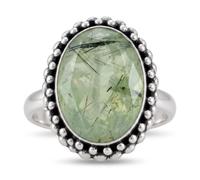Ravishing Impressions Prehnite Statement Ring White Rhodium Plated Oval Green Cabochon Bezel Set Silver Ring for Women Bold Gemstone Jewelry N1/2,54(17.20)