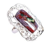 Ravishing Impressions Purple Passion Agate Statement Ring White Rhodium Bezel Set Rectangle Cabochon 24x12mm Multicolor Gemstone Ring Bold Designer Jewelry Unique Gift for Women-X 1/2
