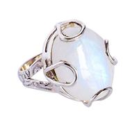 Ravishing Impressions Rainbow Moonstone Statement Ring White Rhodium Bezel Set Oval Cabochon 20x15mm Multicolor Gemstone Ring Bold Designer Jewelry Unique Gift for Women-M 1/2
