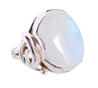 Ravishing Impressions Rainbow Moonstone Statement Ring White Rhodium Bezel Set Oval Cabochon 24x18mm Multicolor Gemstone Ring Bold Designer Jewelry Unique Gift for Women-W 1/2