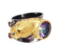 Ravishing Impressions Rainbow Quartz Amethyst Apatite Statement Ring Black Rhodium Yellow Gold Plated Bezel Set Round Faceted Multi Color Gemstone Ring Bold Designer Jewelry Gift-S 1/2