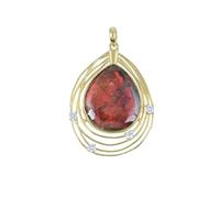 Ravishing Impressions Red Fire Ammolite Pear Pendant Necklace - 25x20mm Gemstone in Yellow Gold Plated 925 Sterling Silver with White Topaz Accents - Bold Handmade Jewelry Gift for Women