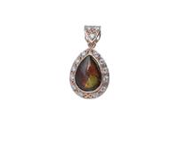 Ravishing Impressions Red Fire Ammolite Pendant Necklace - 15x10mm Pear Gemstone with White Topaz - Rose Gold Plated 925 Sterling Silver - Unique Canadian Jewelry - Elegant Handmade Gift for Her