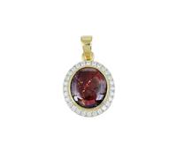 Ravishing Impressions Red Fire Ammolite Pendant Necklace - 15x17mm Round Gemstone with White Topaz in Yellow Gold Plated 925 Silver - Rare Canadian Jewelry - Elegant Gift for Women - Handmade