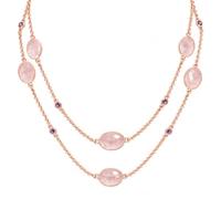 Ravishing Impressions Rose Gold Plated 925 Sterling Silver Rose Quartz Amethyst Necklace Oval Round Cabochon Artisan Statement Gemstone Jewelry Women Fashion Wear 37 Inch Chain Designer Accessories