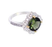 Ravishing Impressions Round Moldavite and Cubic Zirconia Prong Ring Handmade Green Faceted Gemstones 10mm 2mm 10g Statement Jewelry Gift for Women or Men Q1/2, 58(18.5)