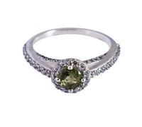 Ravishing Impressions Silver Moldavite Cubic Zircon Ring 5mm Round Faceted Green Prong Set with 2mm CZ Accents Handmade Jewelry T1/2, 62(19.70)