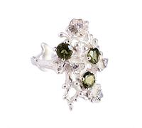 Ravishing Impressions Silver Moldavite & Cubic Zirconia Prong Ring, Round Faceted Green Stones 5mm, 2mm, Stackable Statement Jewelry for Everyday & Special Occasions O1/2, 56(17.80)