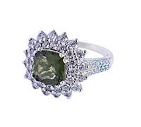 Ravishing Impressions Silver Moldavite & Cubic Zirconia Prong Ring, Square & Round Faceted Green Stones 8mm, 2mm, 1.5mm, Stackable Statement Jewelry for Everyday & Special Occasions L1/2, 52(16.60)