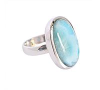 Ravishing Impressions Sky Blue Larimar Oval Ring 18x13mm Cabochon Bezel Handcrafted Natural Gemstone Jewelry for Women Statement Design Q1/2, 58(18.5)