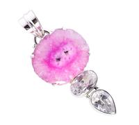 Ravishing Impressions Solar Quartz (25x21mm) & Crystal Quartz (12x10mm) Oval Pendant Necklace in 925 Sterling Silver - Delicate Pink and Clear Gemstone Jewelry