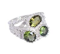 Ravishing Impressions Stackable Bezel Moldavite Ring Oval Eight by Six Millimeter Green Faceted Statement Stacking Jewelry Handmade Fashion Band N1/2, 54(17.20)