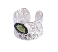 Ravishing Impressions Stackable Moldavite and Cubic Zirconia Ring Bezel Set Oval Round Green Faceted Gemstones 10x8mm 10.5g Statement Jewelry Gift O1/2, 56(17.80)