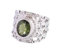 Ravishing Impressions Stackable Moldavite Bezel Ring Oval Green Faceted Gemstone 10x8mm Handmade Statement Fashion Jewelry Gift for Women and Men Q1/2, 58(18.5)
