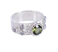 Ravishing Impressions Stackable Moldavite Cubic Zircon Bezel Ring Round 6mm with 2mm Accent Green Faceted Stones Stacking Statement Fashion Jewelry V1/2, 65(20.7)