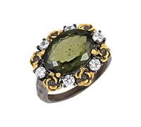 Ravishing Impressions Stackable Oval Moldavite Prong Ring with Cubic Zircon Accent Fourteen by Ten Millimeter Green Faceted Statement Stacking Jewelry S1/2, 61(19.4)