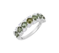 Ravishing Impressions Stackable Prong Moldavite Ring Round Four Millimeter with Cubic Zircon Accent Green Faceted Stacking Statement Jewelry Band N1/2, 54(17.20)