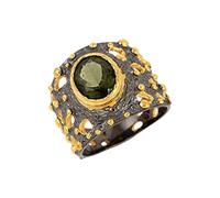 Ravishing Impressions Stacking Moldavite Bezel Ring Oval Green Faceted 10x8mm Handmade Statement Stackable Fashion Jewelry Gift for Women Men L1/2, 52(16.60)