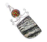 Ravishing Impressions Swiss Opal & Fire Opal Multi-Stone Pendant Necklace in 925 Sterling Silver - Green Gemstone Jewelry