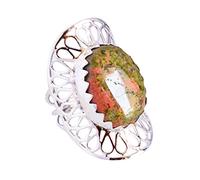 Ravishing Impressions Unakite Statement Ring White Rhodium Bezel Set Oval Cabochon 20x15mm Multicolor Gemstone Ring Natural Stone Designer Jewelry Unique Gift for Women-N 1/2