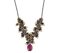 Ravishing Impressions White Rhodium Plated 925 Sterling Silver African Ruby and Amethyst Necklace, Oval & Round Faceted Gemstone Jewelry for Women, 21 Inch Chain Statement Accessory
