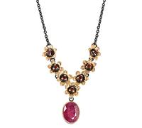 Ravishing Impressions White Rhodium Plated 925 Sterling Silver African Ruby and Carnelian Necklace, Oval & Round Faceted Gemstone Jewelry for Women, 22 Inch Chain Statement Accessory