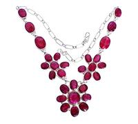 Ravishing Impressions White Rhodium Plated 925 Sterling Silver Corundum Natural Ruby Necklace Oval Faceted Artisan Statement Gemstone Jewelry Women Fashion Wear 22 Inch Chain