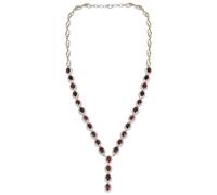 Ravishing Impressions White Rhodium Plated 925 Sterling Silver Garnet and Cubic Zirconia Necklace, Oval & Round Faceted Gemstone Jewelry for Women, 22 Inch Chain Statement Accessory