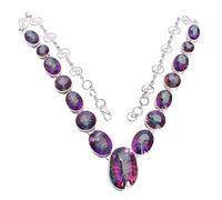 Ravishing Impressions White Rhodium Plated 925 Sterling Silver Rainbow Quartz Necklace Oval Round Faceted Artisan Statement Gemstone Jewelry Women Fashion Wear 21 Inch Chain Designer Accessories