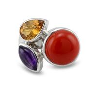 Ravishing Impressions White Rhodium Plated Multi Color Gemstone Statement Ring Carnelian Citrine Amethyst Cabochon Bezel Set Round Pear Marquise Adjustable Fashion Ring For Women T1/2,62(19.70)