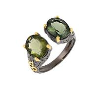 Ravishing Impressions Yellow Gold Moldavite Prong Ring, Oval Faceted Green Gemstone 9x6mm, Stackable Statement Jewelry for Everyday & Special Occasions Q1/2, 58(18.5)
