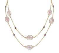 Ravishing Impressions Yellow Gold Plated 925 Sterling Silver Rose Quartz Amethyst Necklace Oval Round Cabochon Artisan Statement Gemstone Jewelry Women Fashion Wear 37 Inch Chain Designer Accessories