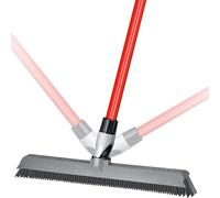 RAVMAG Heavy-Duty Silicone-Rubber Broom - Tough Floor Sweeper with Integrated Squeegee for Pet Hair & Dust - Washable, Scratch-Free, Red, Adjustable Handle & Knuckle Joint