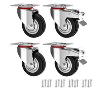 RAVN HAMAN Set of 4 Heavy Duty Castor Wheels 100 mm - Swivel casters with brake up to 70 kg per wheel - Solid rubber Industrial Castors for indoor and outdoor use - Trolley Furniture Castors