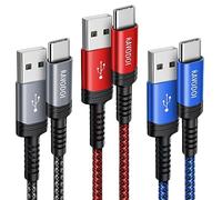 RAVODOI USB C Charger Cable 1M 3-Pack Type C Fast Charging Red/Grey/Blue | 3A Nylon Braided Cable for PS5, Switch, Samsung Galaxy S20 S21 S22 S23 S24 5G S10, Note 20 10, LG, iPhone 17/16/15, Moto