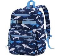 RAVUO Kids Backpack for Boys, 16 Inch Lightweight Water-Resistant Primary School Bag with Chest Strap, Fits A4 Folders, for Ages 5-10 Years,Shark