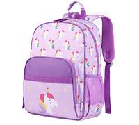RAVUO Kids Backpack for Girls 5-8,Lightweight Toddler Backpack for Preschool Kindergarten,15inch Elementary School Bookbag with Chest Strap for 1st 2nd Grade-Purple Unicorn