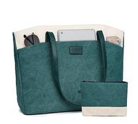 RAVUO Laptop Tote Bag for Women, Water Resistant Canvas 15.6 Inch Computer Handbag Work Business Shoulder Bag Teacher Bag with Portable Small Pouch