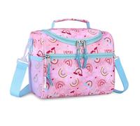 RAVUO Lunch Bag for Girl, Insulated Cute Lunch Box for Kids Reusable Lunchbag Tote with Detachable Shoulder Strap Rainbow